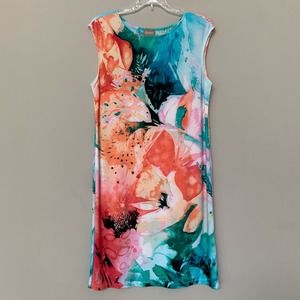 Chico's sleeveless sheath midi dress watercolor print unlined size Medium